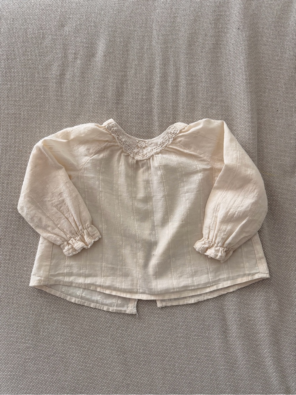 Zara Cream Lace-Trim Long-Sleeve Blouse